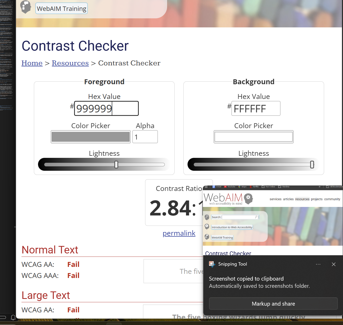 contrast checker failing light grey on white